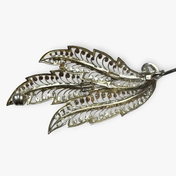 ALICE CAVINESS Vintage Germany Sterling Silver Filigree Leaf Brooch, Signed